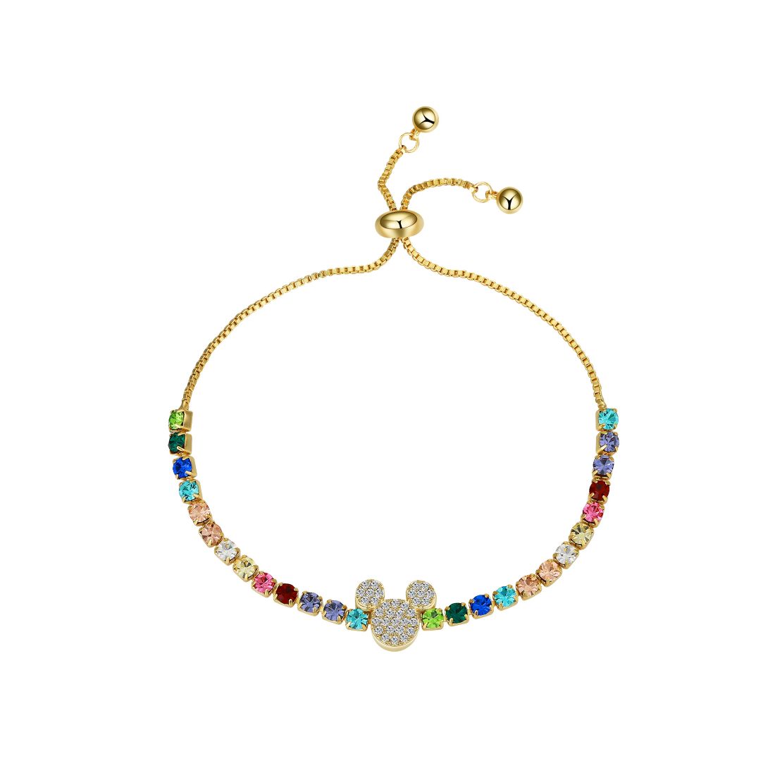 Disney Multi Color Crystal Mickey Mouse Bolo Bracelet