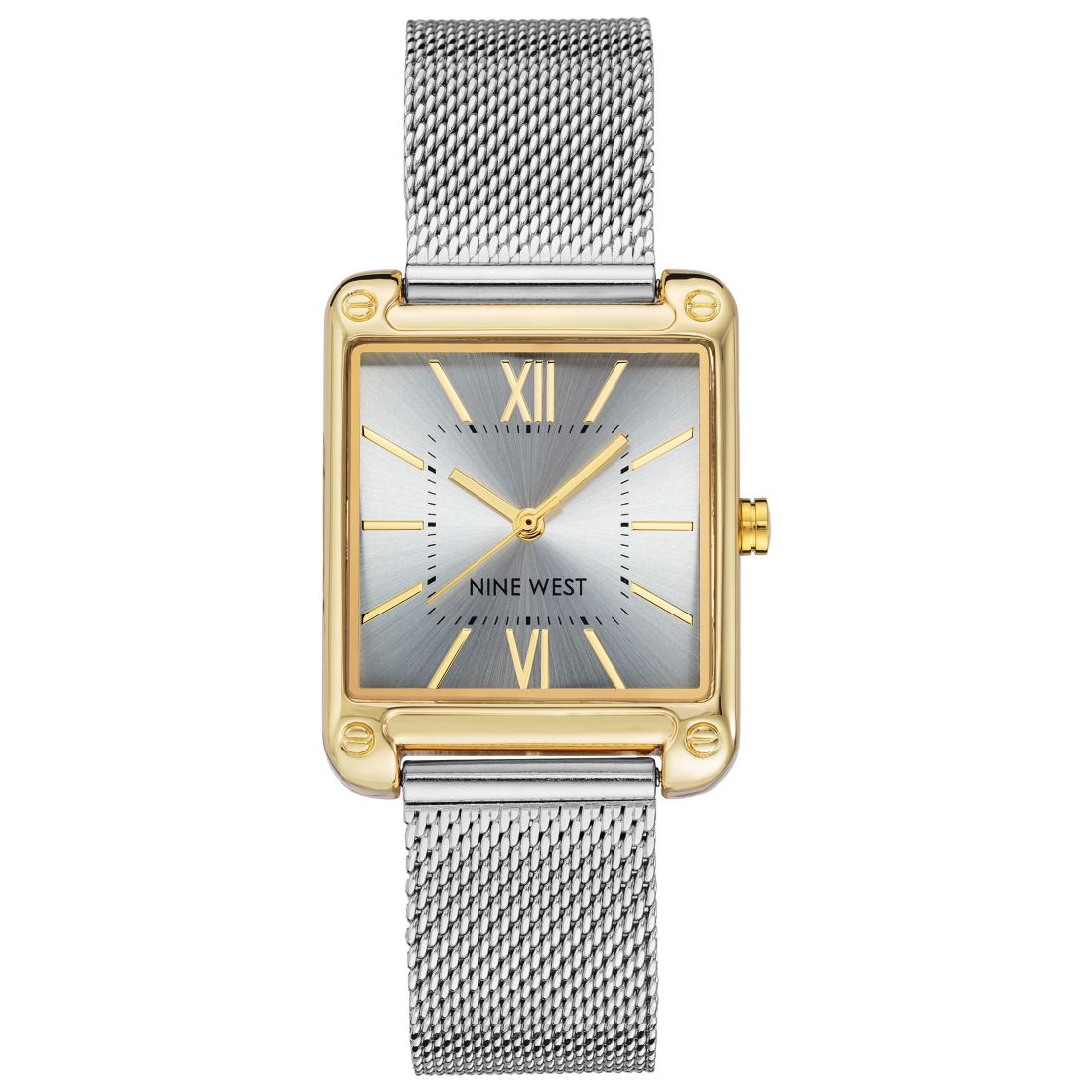 Nine West Women's Quartz Rectangular Silver-Tone Stainless Steel Mesh Band Watch, 29mm - Silver-Tone, Gold-Tone
