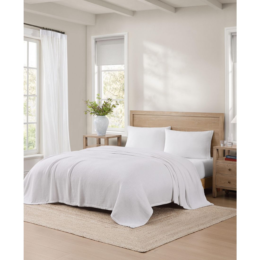 Tommy Hilfiger Solid Cotton Pique Blanket, Full/Queen