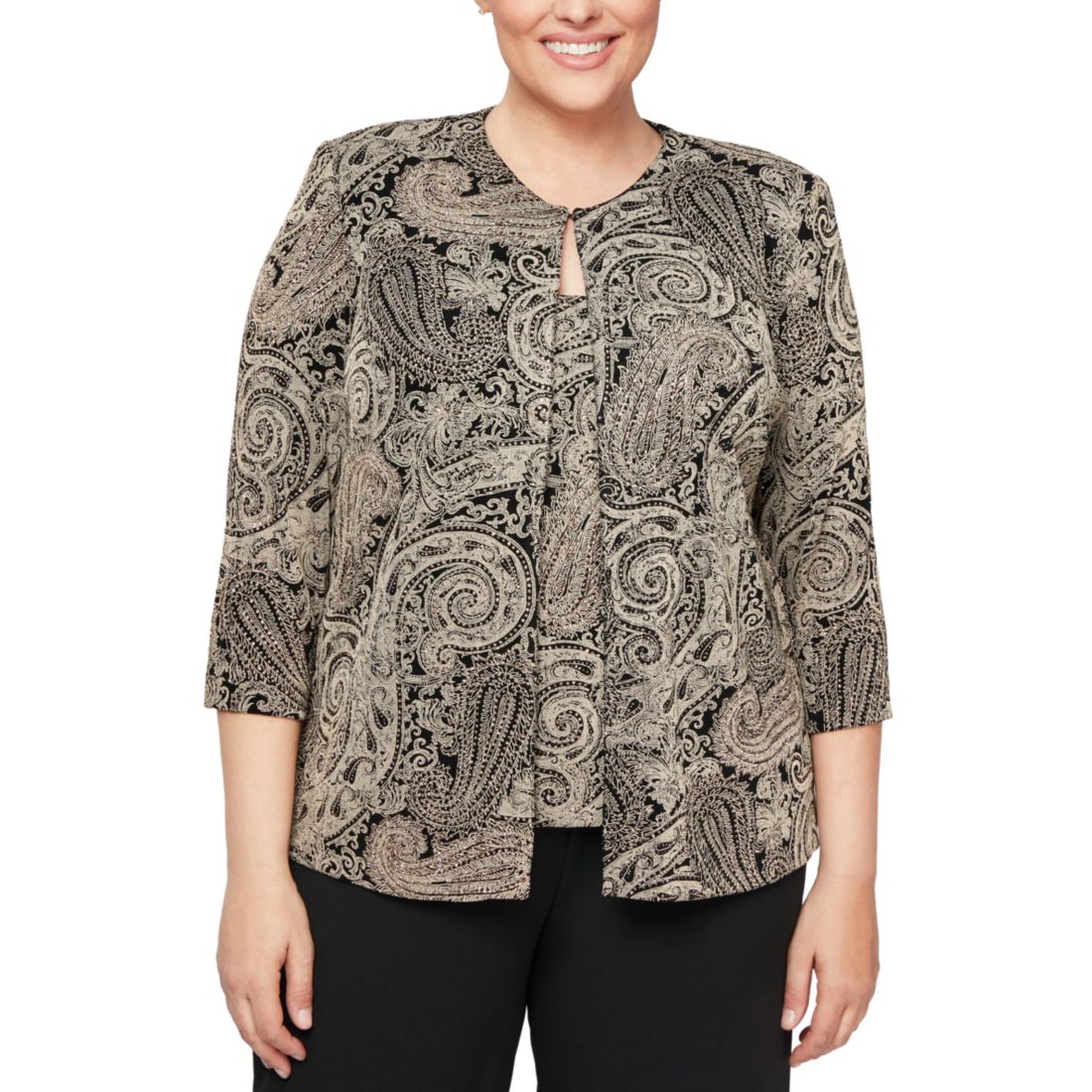 Alex Evenings Plus Size Glitter-Print Jacket & Top Set