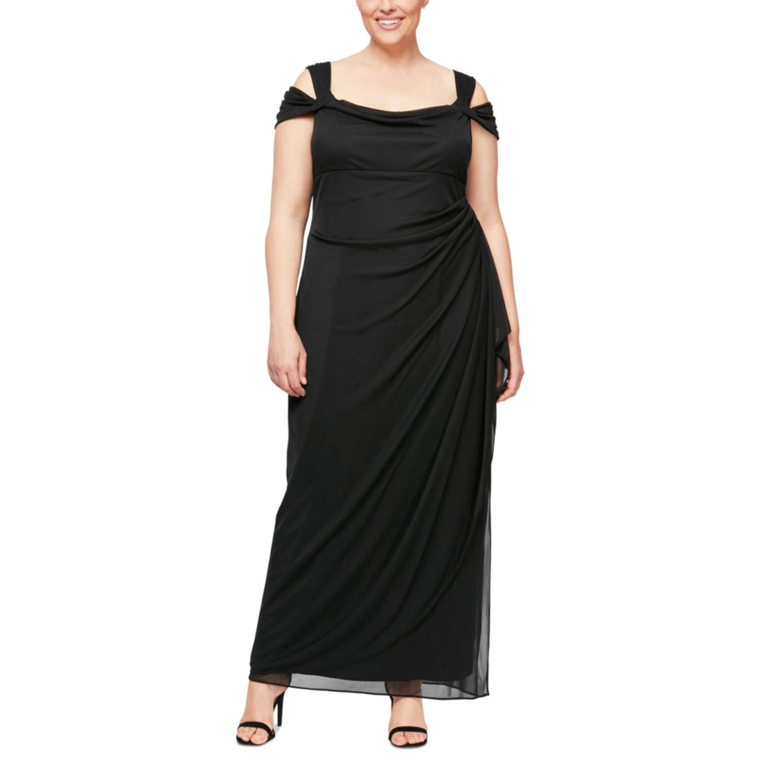 Alex Evenings Plus Size Draped Cold-Shoulder Evening Dress