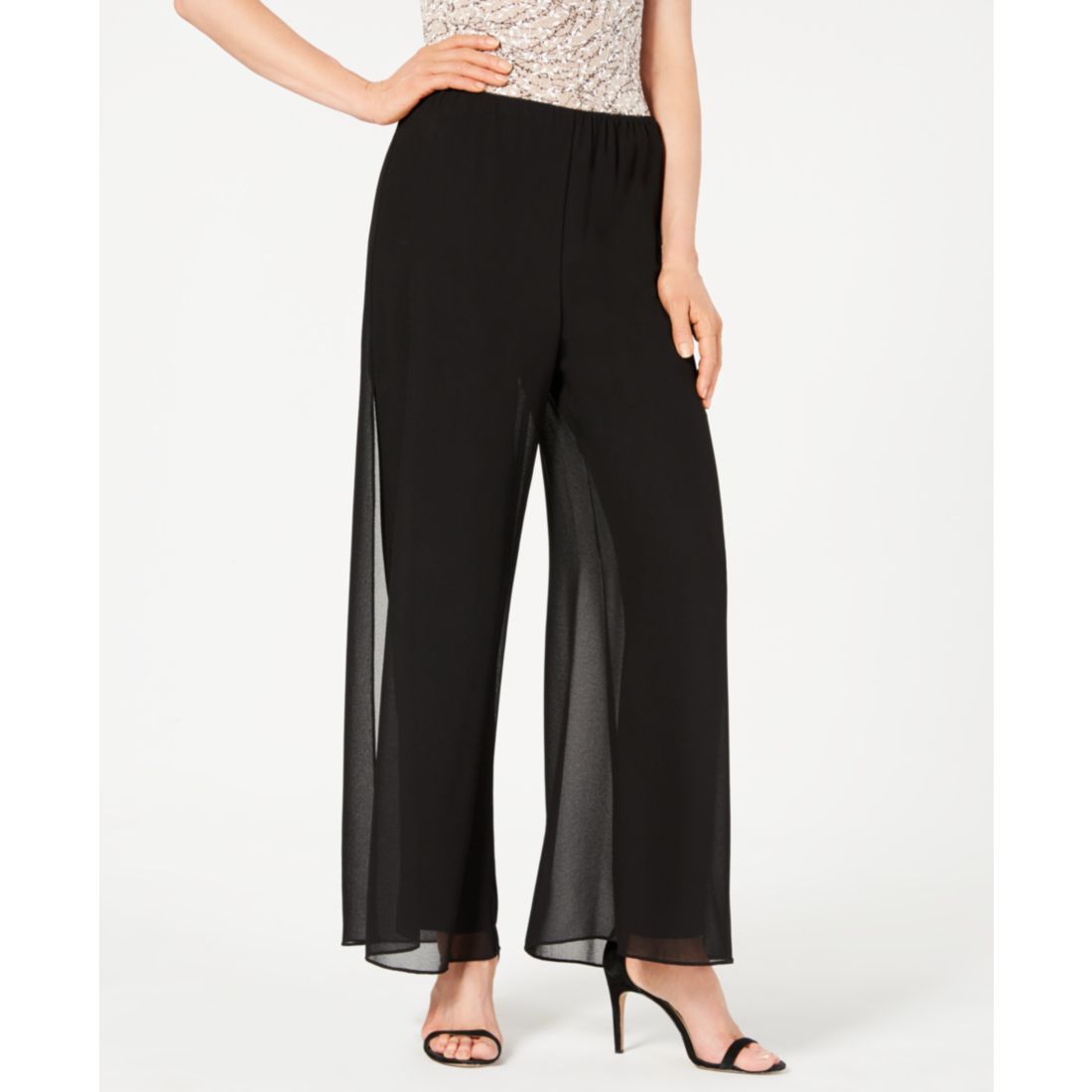 Alex Evenings Petite Straight-Leg Overlay Pants