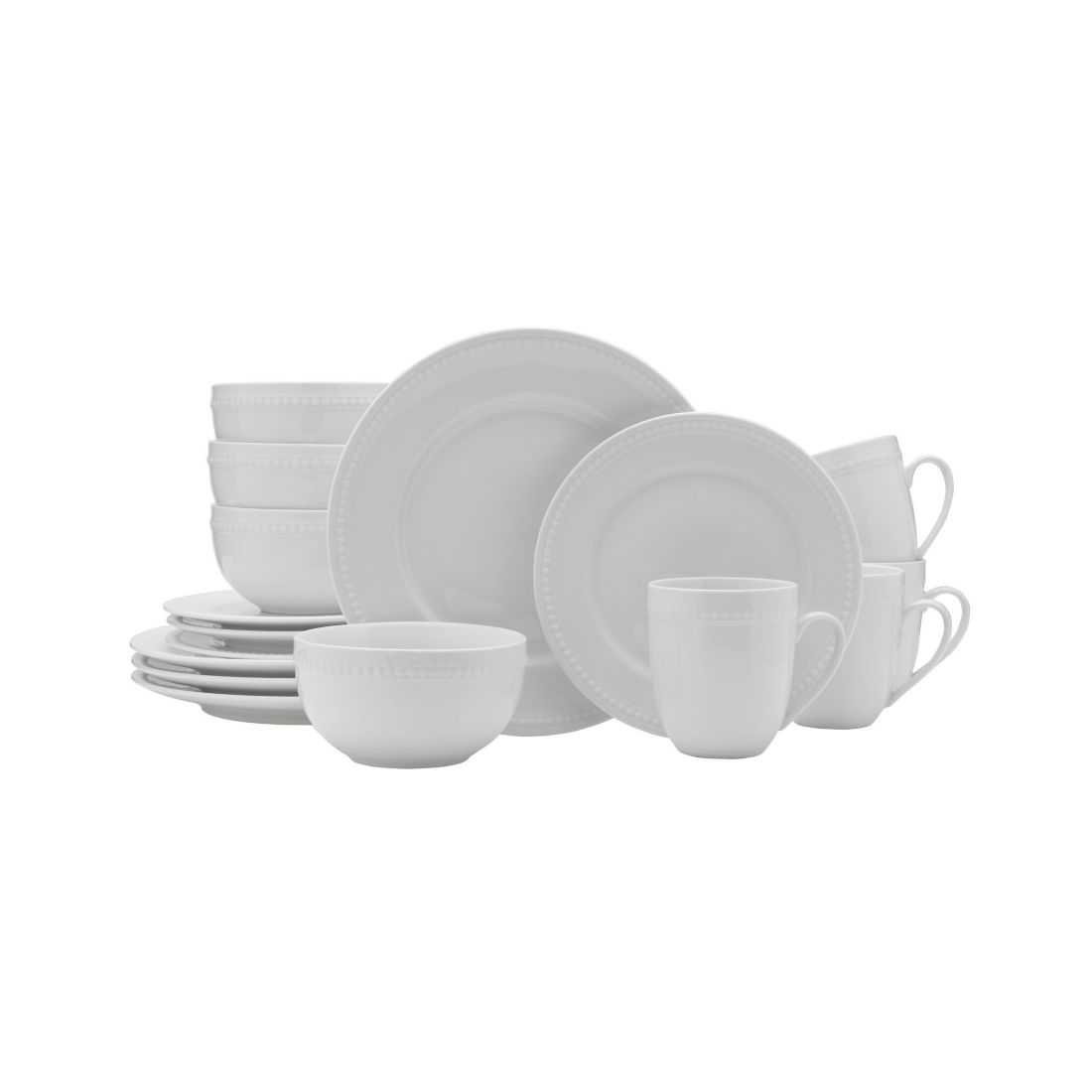 Fitz And Floyd Everyday Whiteware Beaded 16 Piece Dinnerware Set, Service for 4