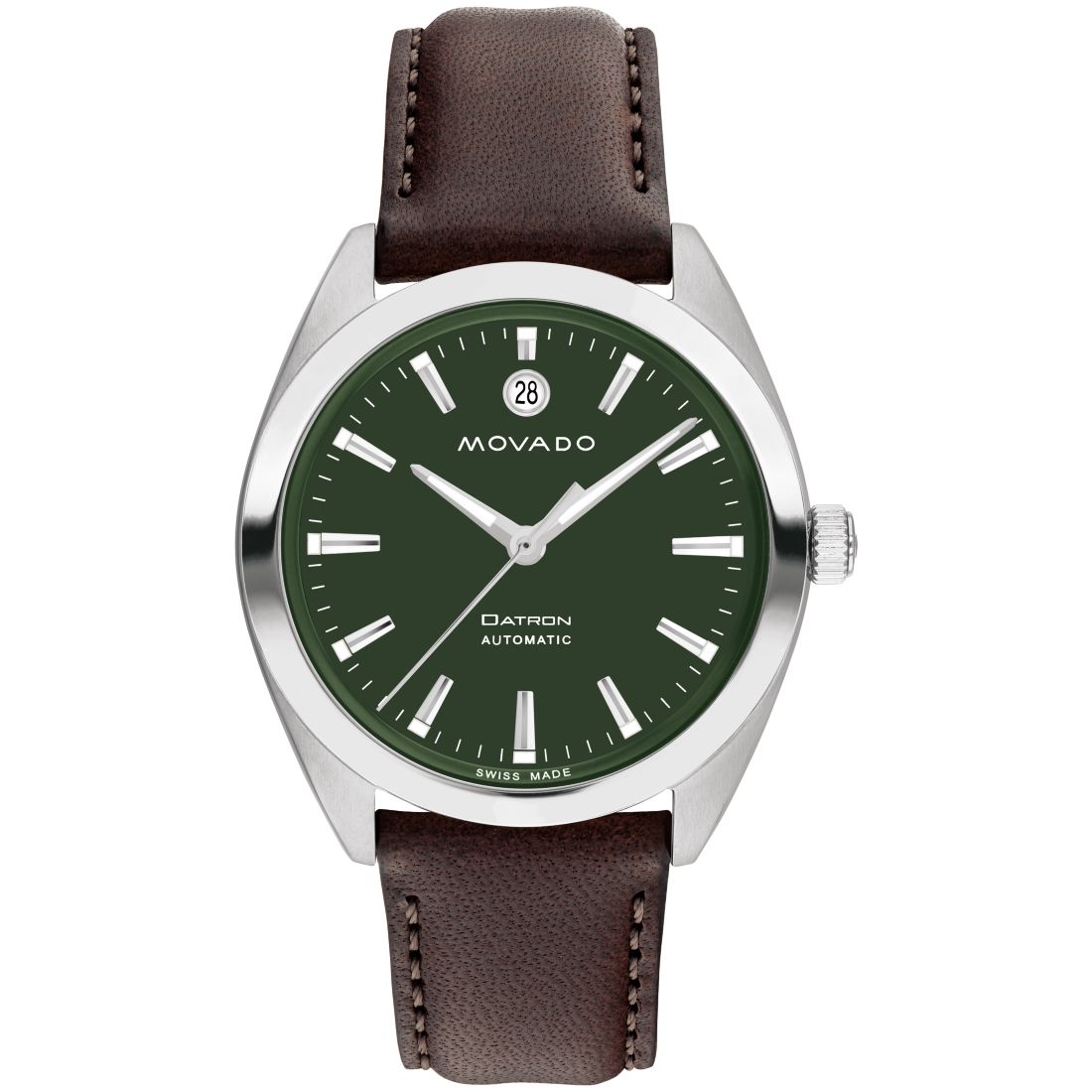 Movado Men's Datron Automatic Swiss Automatic Brown Leather Strap Watch 40mm