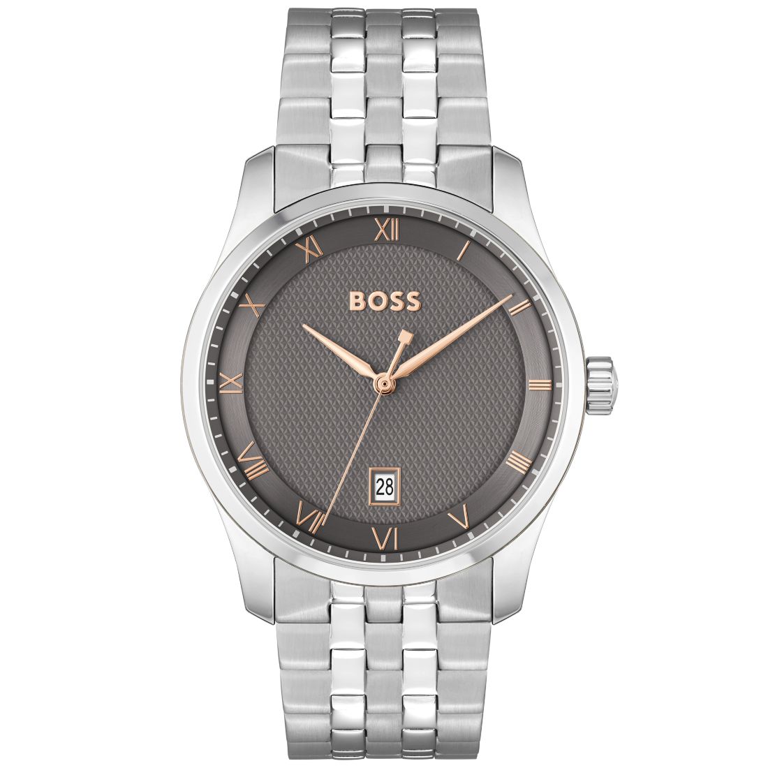 Hugo Boss Men's Principle Quartz Basic Calendar Silver-Tone Stainless Steel Watch 41mm