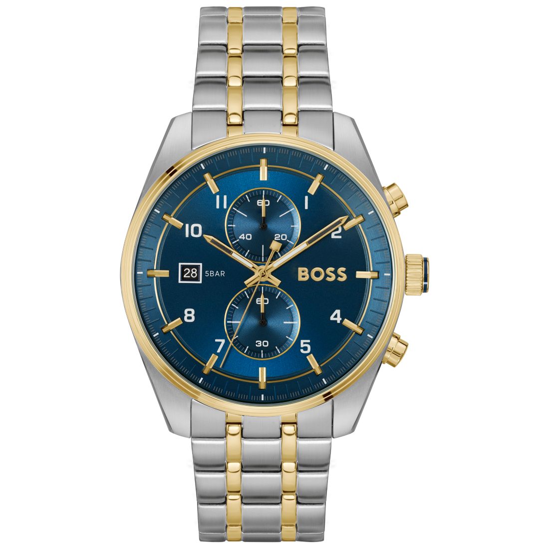 Hugo Boss Men's Skytraveller Quartz Chronograph Ionic Plated Thin Two-Tone Stainless-Steel Watch, 44mm