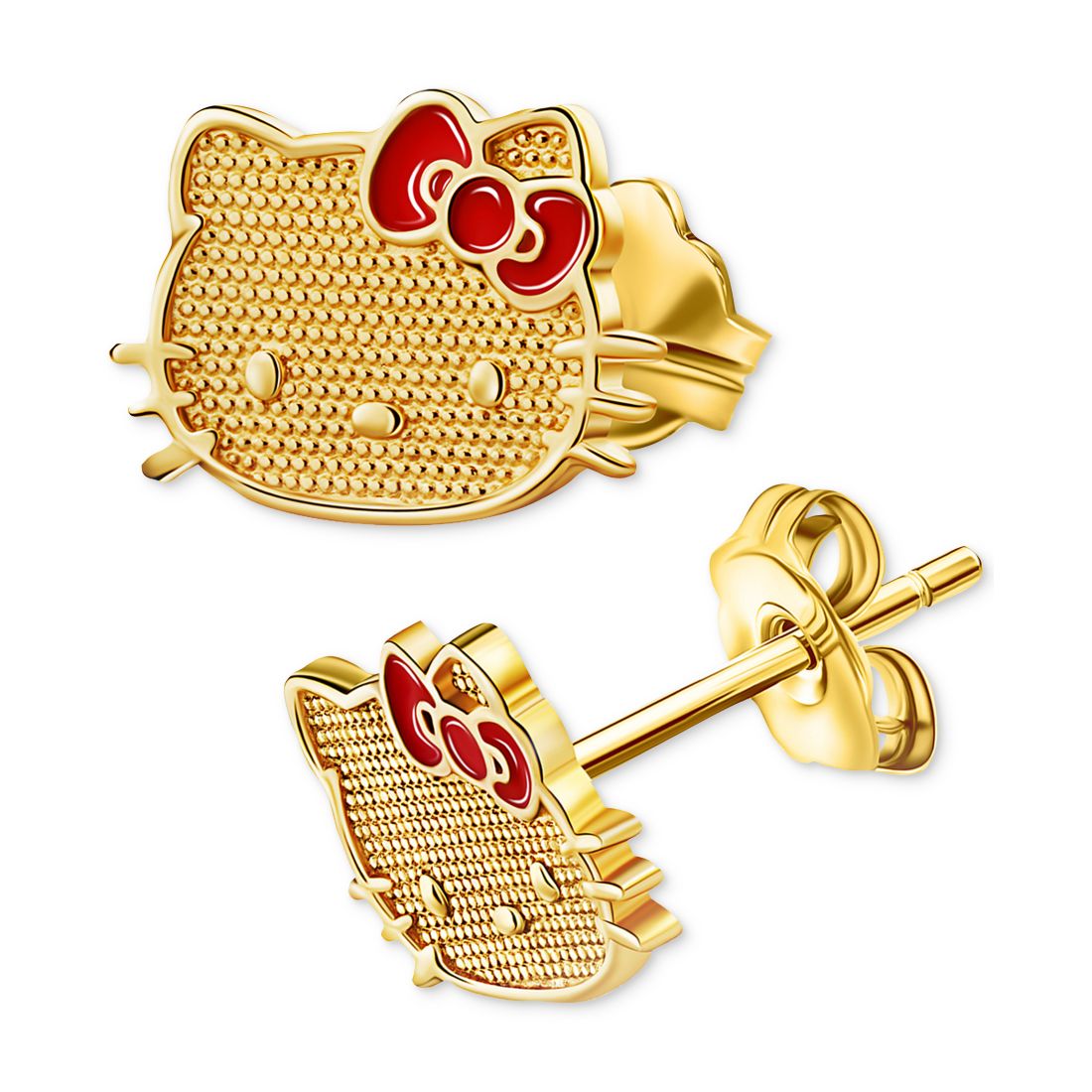 Macy's Red Enamel Bow Hello Kitty Stud Earrings in 10k Gold