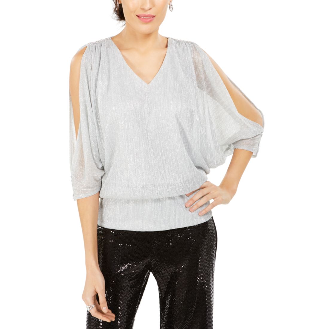 Msk Split-Sleeve Metallic Blouson Top