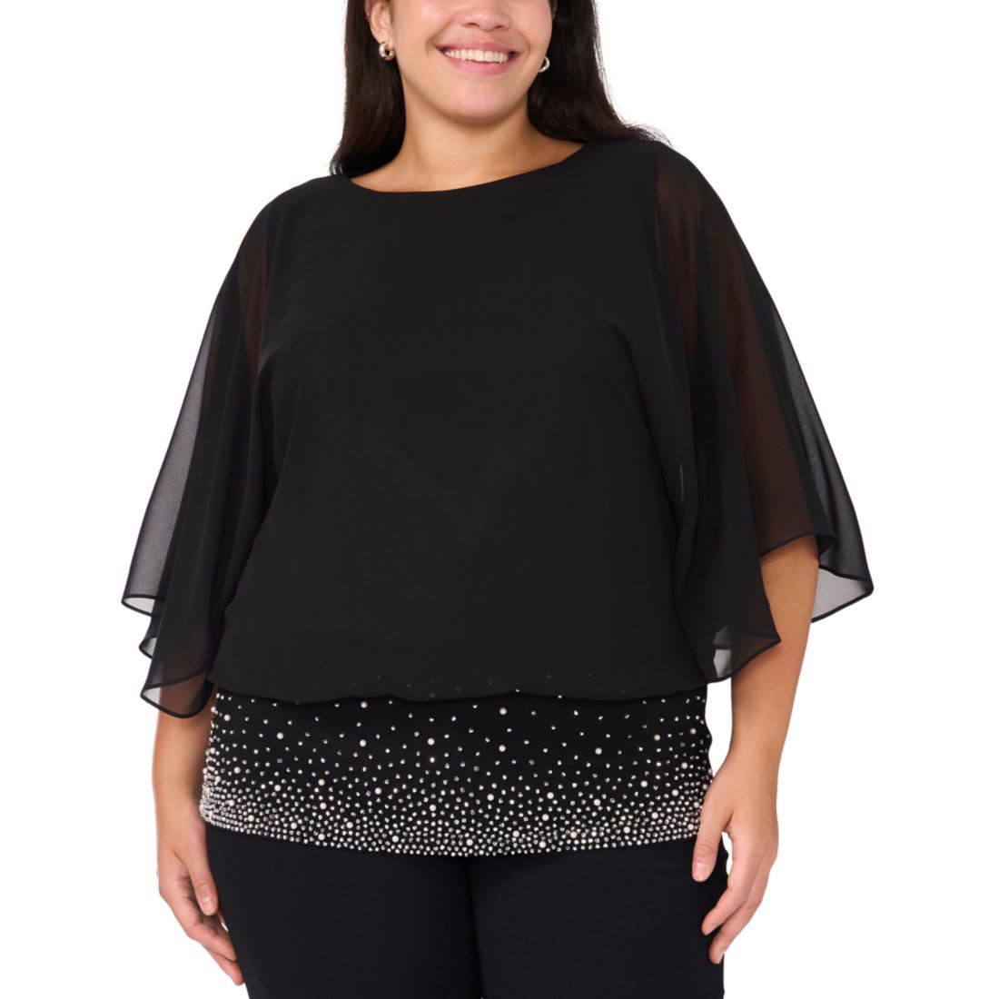 Msk Plus Size Embellished Chiffon Blouse
