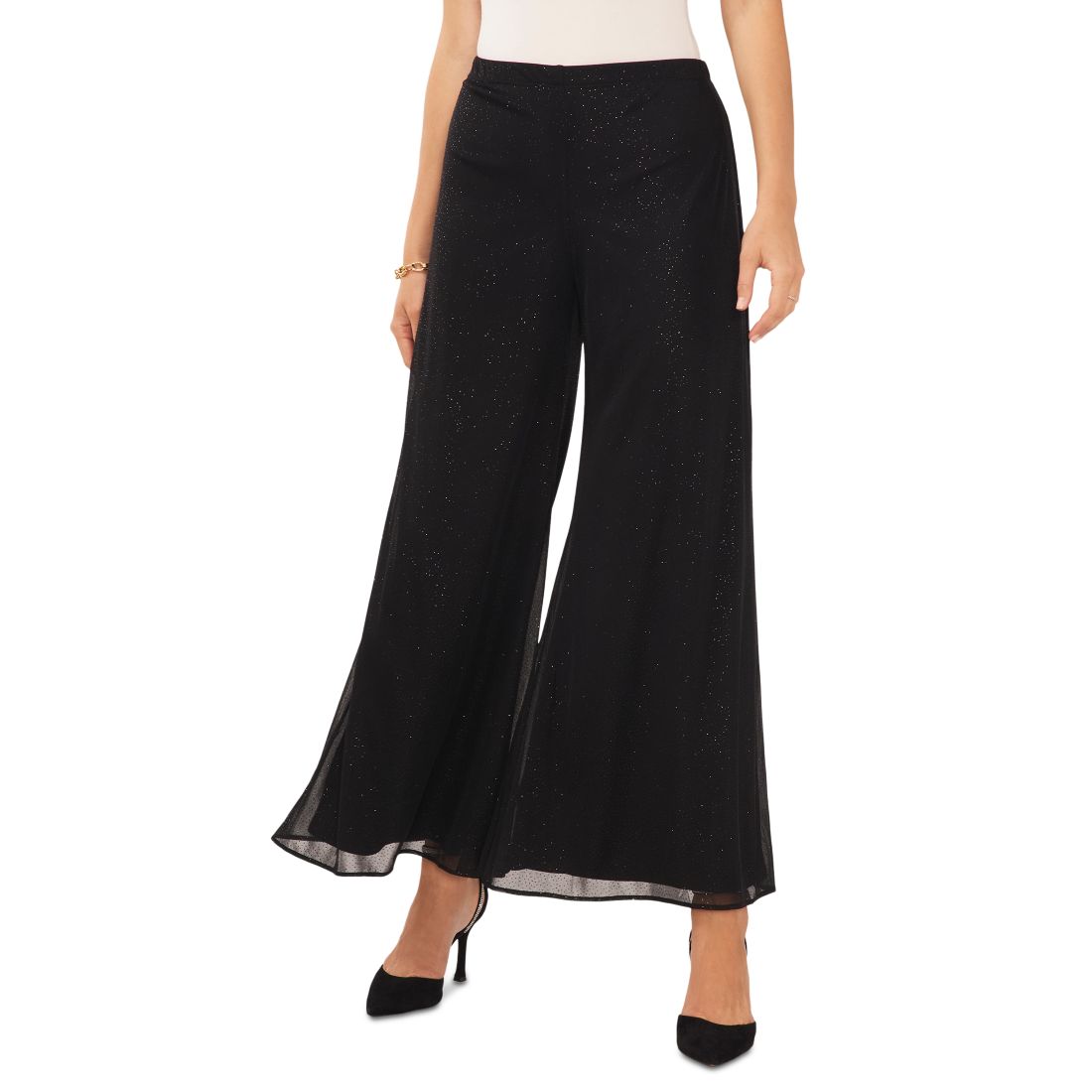 Msk Women's Glitter Pull-On Wide-Leg Pants