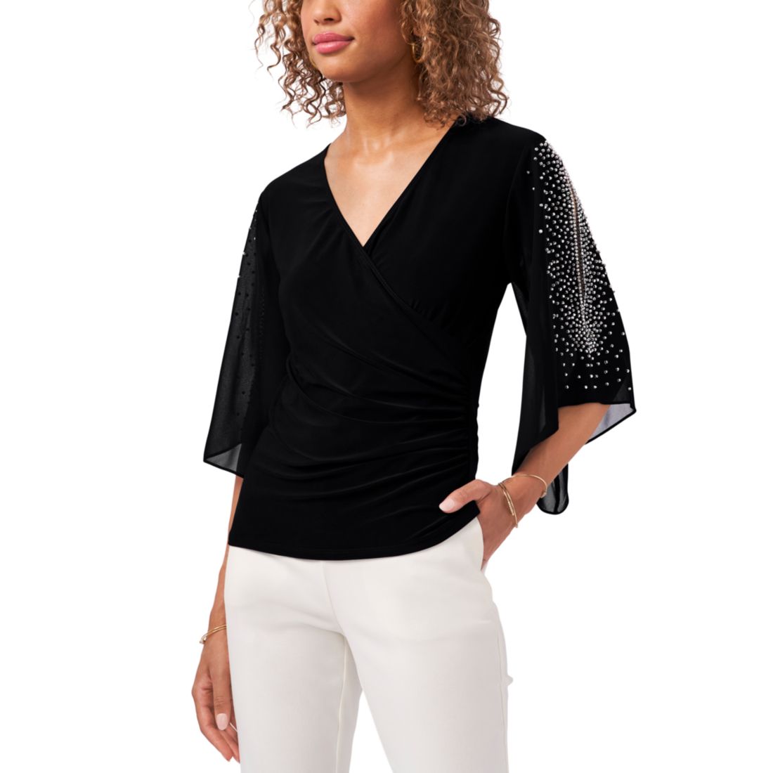 Msk Embellished Chiffon Sleeve Top
