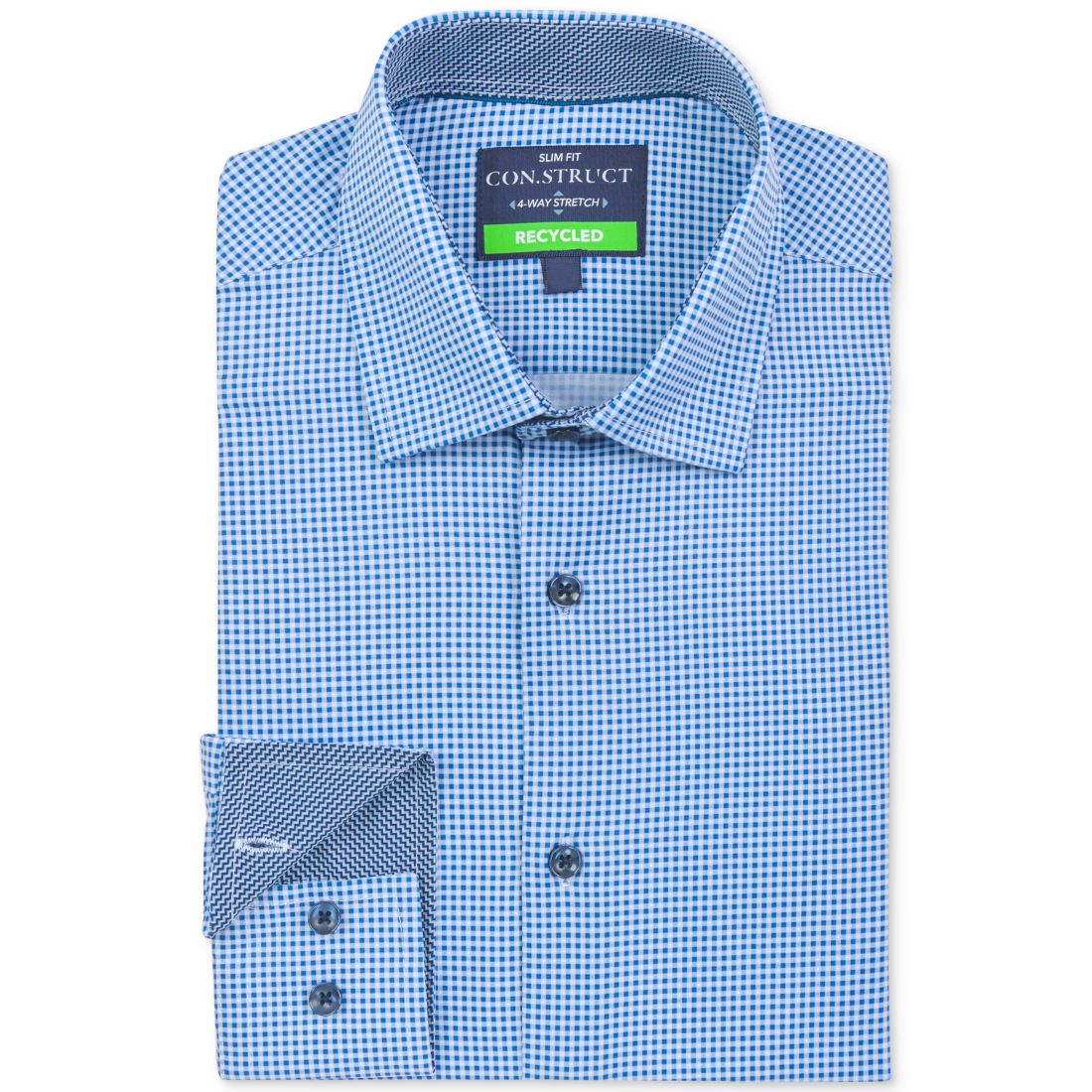 Construct Men's Recycled Slim Fit Gingham Performance Stretch Cooling Comfort Dress Shirt