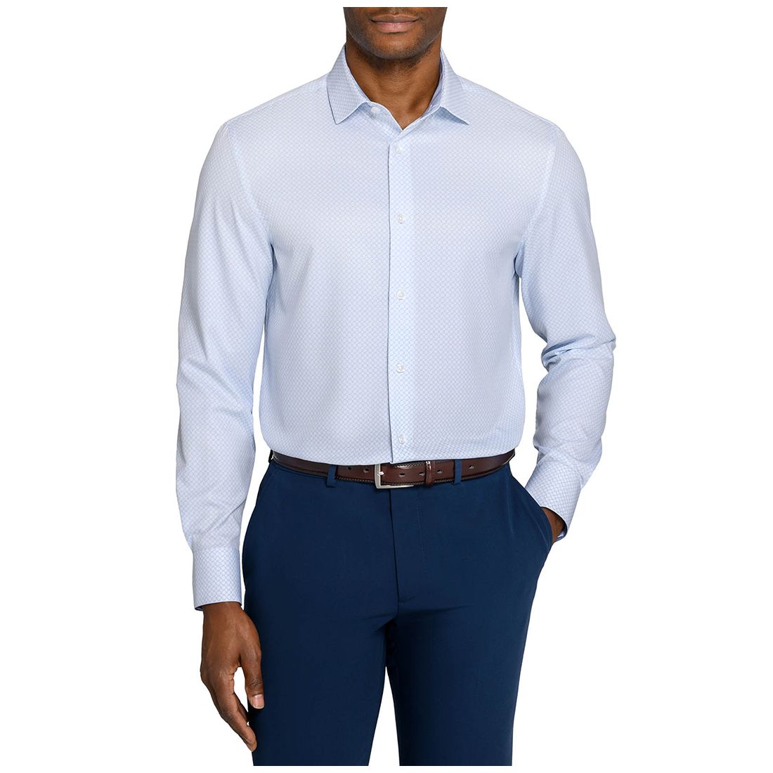 Construct Men's Spread Collar Slim-Fit Performance Stretch Comfort Dress Shirt