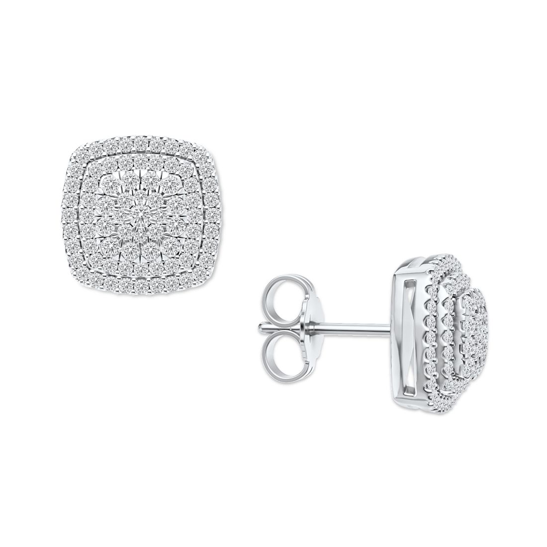 Macy's Diamond Square Cluster Stud Earrings (1/2 ct. t.w.) in Sterling Silver