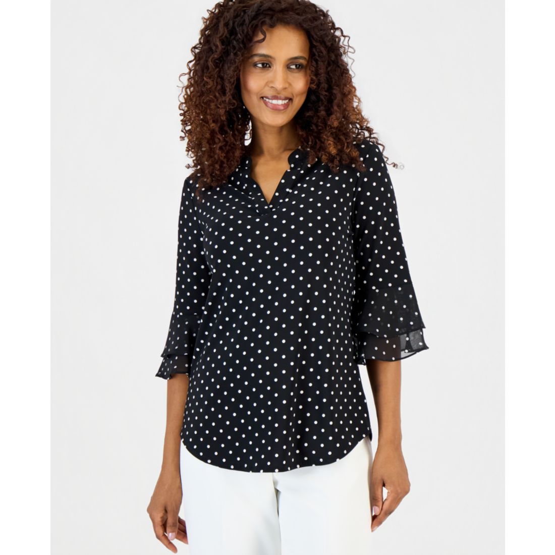 Kasper Women's Printed 3/4 Flutter Sleeve Top