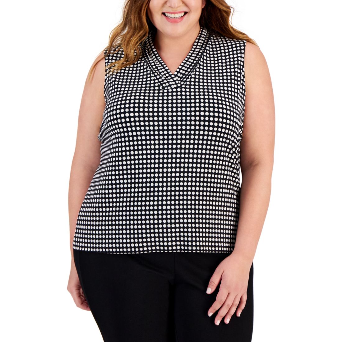 Anne Klein Plus Size Printed Triple-Pleat V-Neck Top