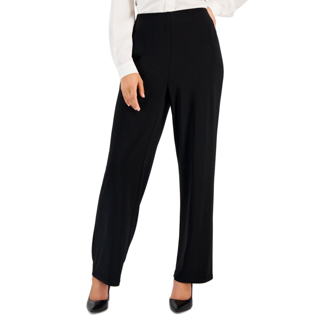 Anne Klein Essentials Ak Anne Klein Petite Solid Wide-Leg Pull-On Knit Pants, Petite & Petite Short