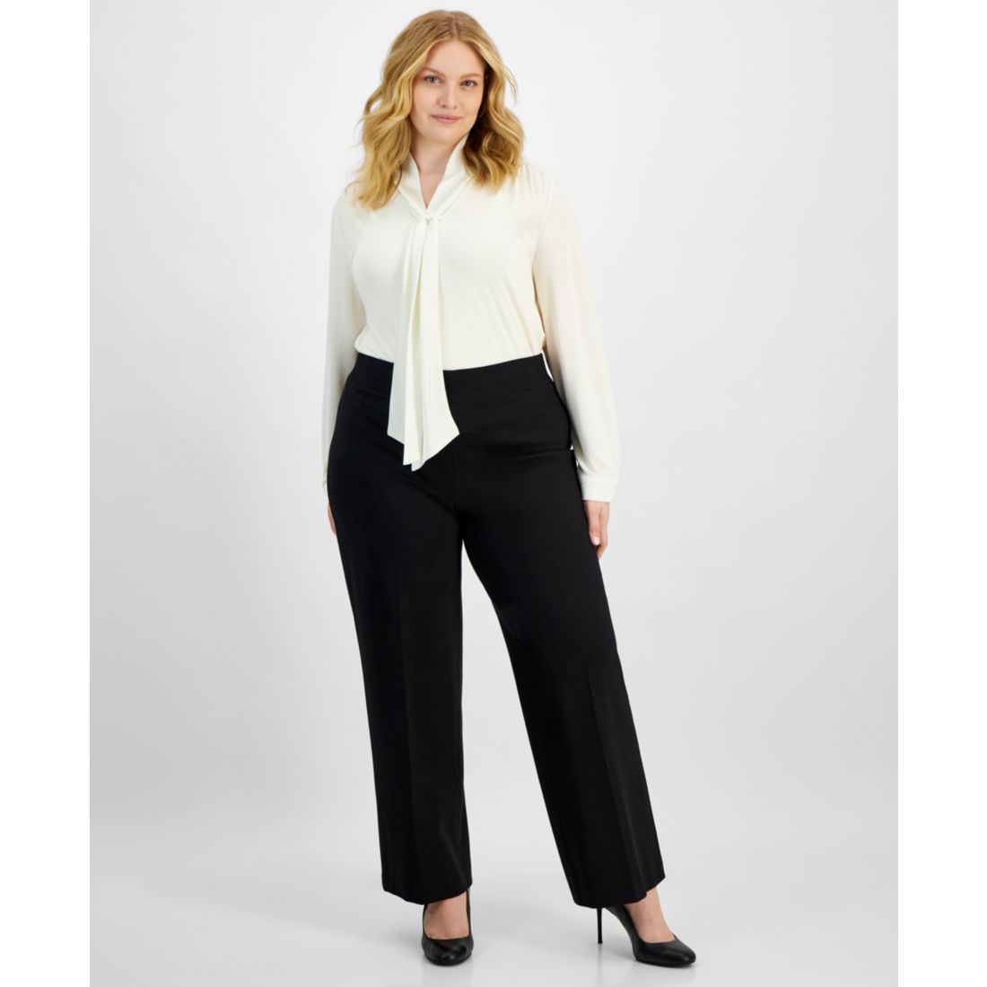 Anne Klein Plus Size Compression Pull-On Wide-Leg Trousers