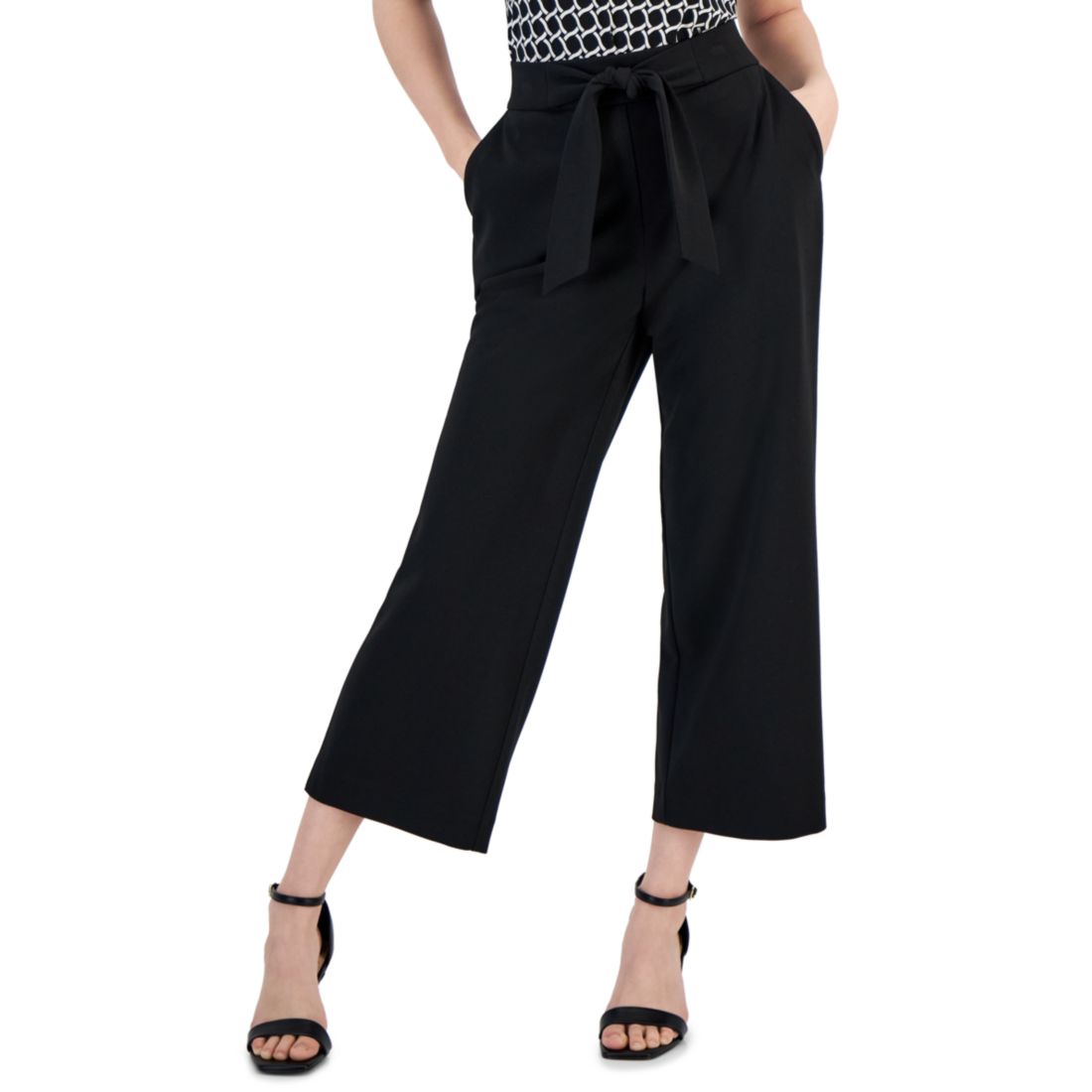 Anne Klein Essentials Ak Anne Klein Petite Tie-Front Pull-On Wide-Leg Pants