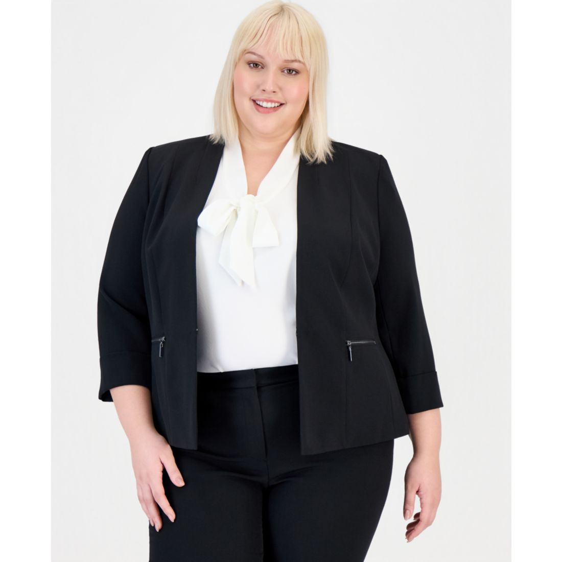 Kasper Plus Size 3/4-Sleeve Collarless Blazer