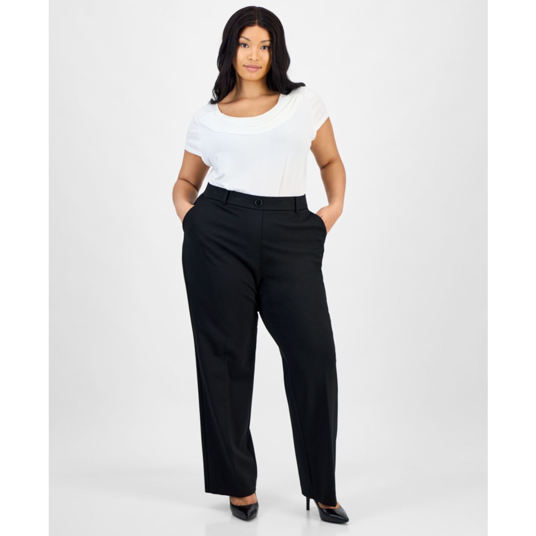 Kasper Plus Size High Rise Straight Leg Pants