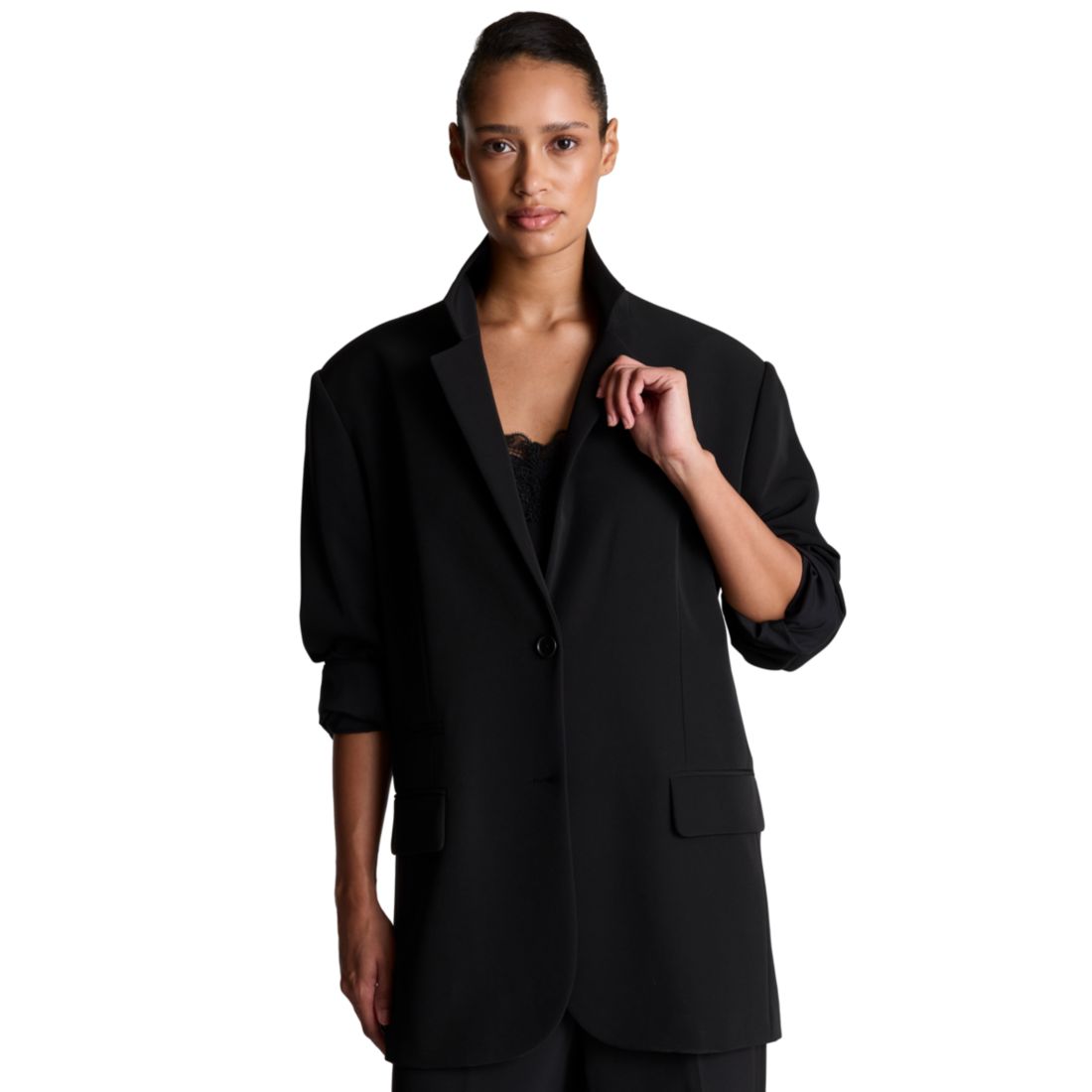 Kenneth Cole Women's Luxe Stretch Twill Two-Button Boyfriend Blazer