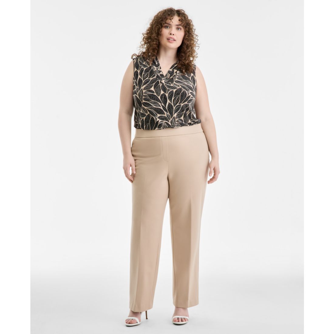 Anne Klein Plus Size Mid-Rise Pull-On Straight Pants