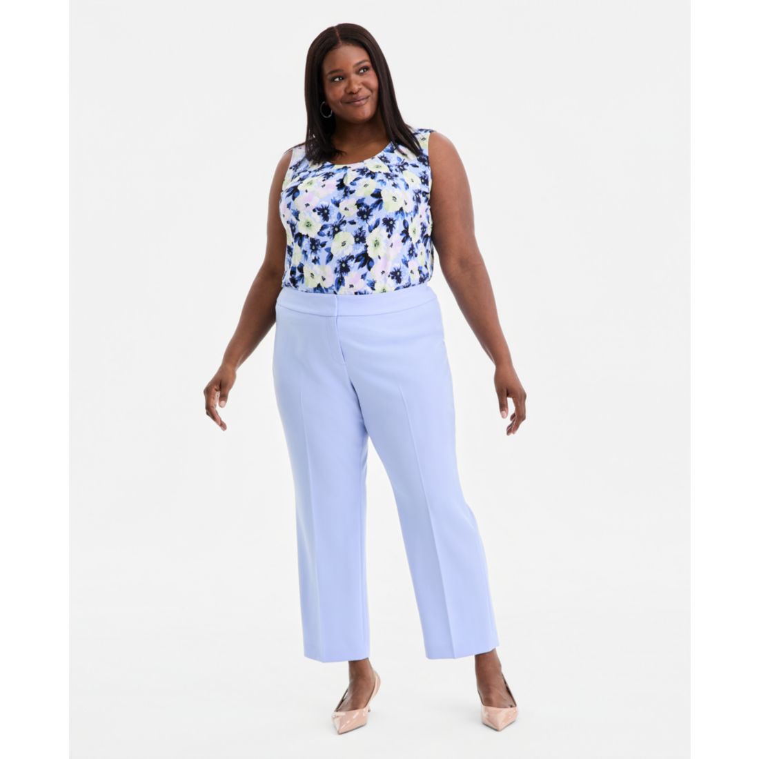Kasper Plus Size Stretch Crepe Flat-Front Trousers