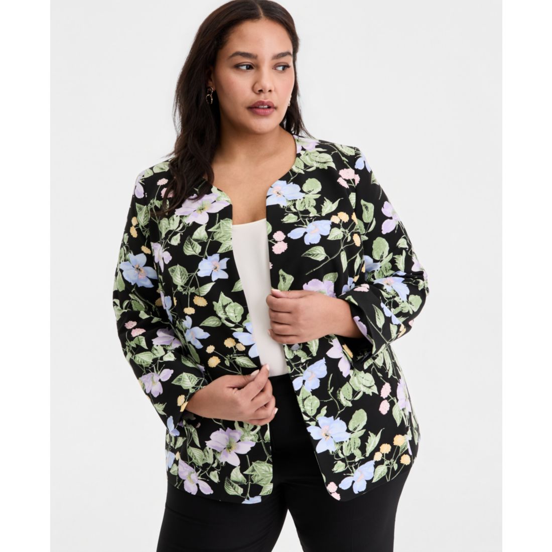 Kasper Plus Size Floral Print Open-Front Jacket