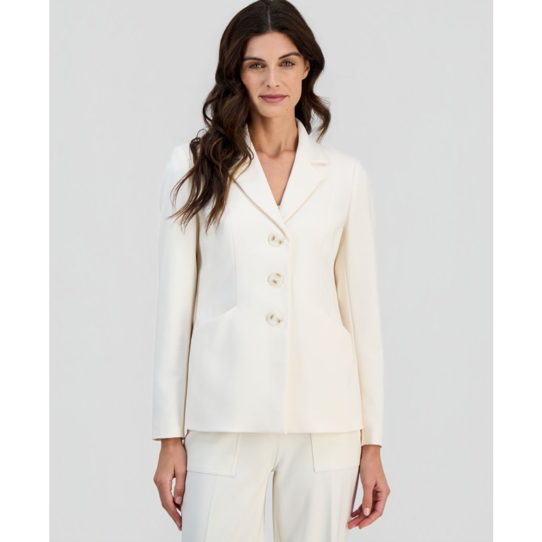 Anne Klein Women's Structured Stretch Notch-Lapel Three-Button Blazer