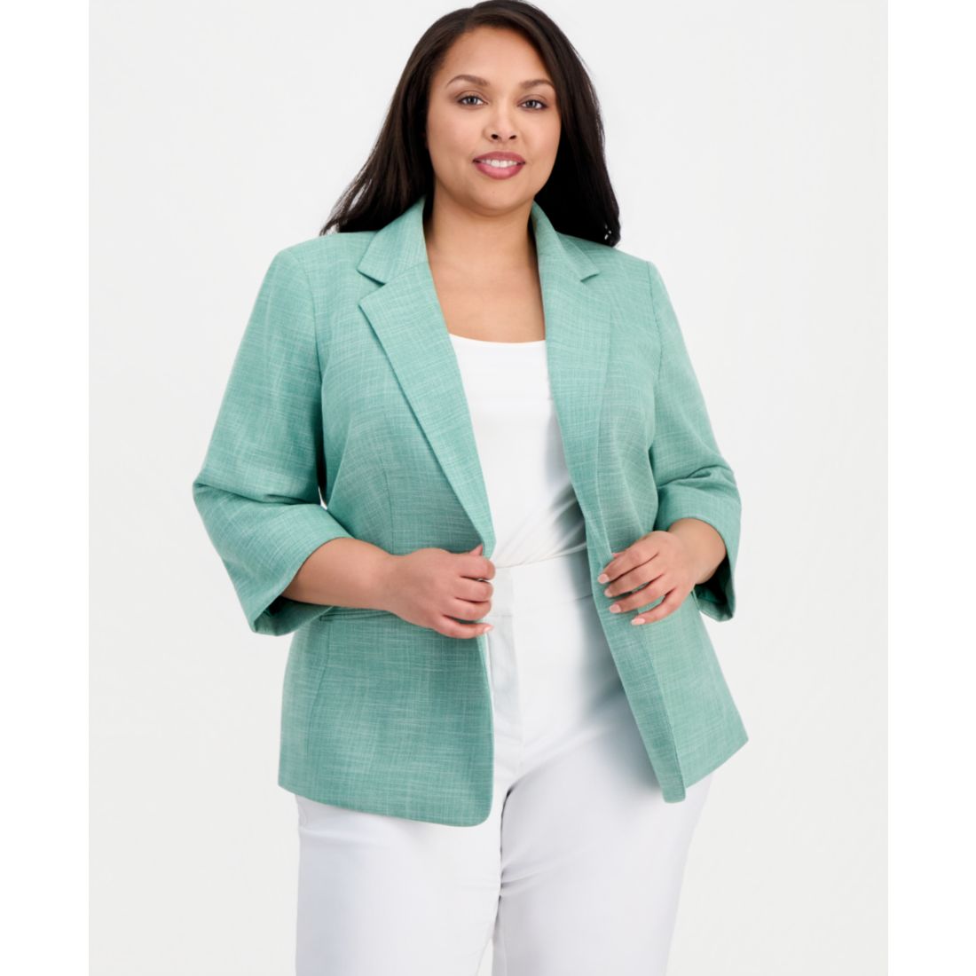 Kasper Plus Size Notch-Collar One-Button Blazer