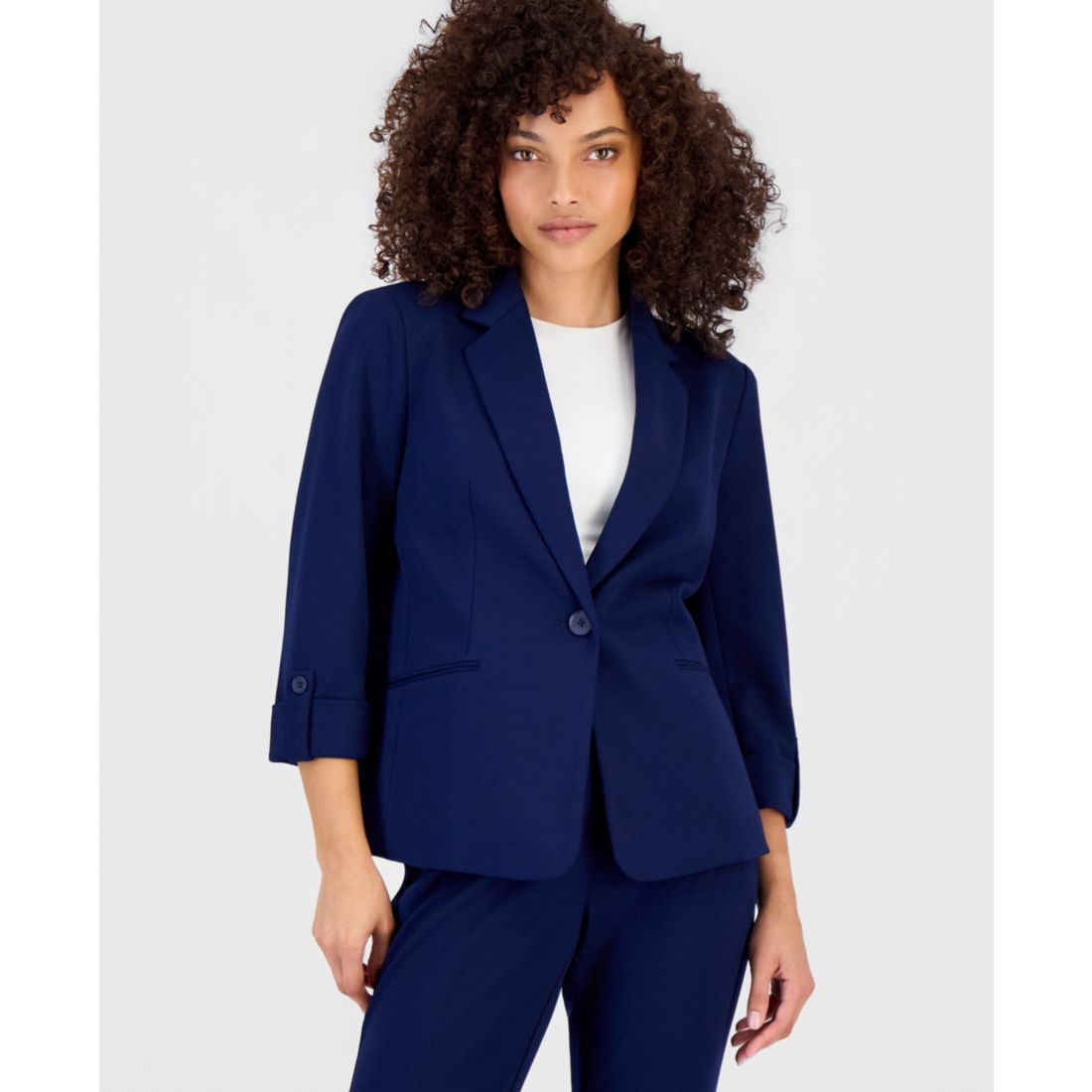 Anne Klein Essentials Petite Roll-Tab-Sleeve One-Button Blazer