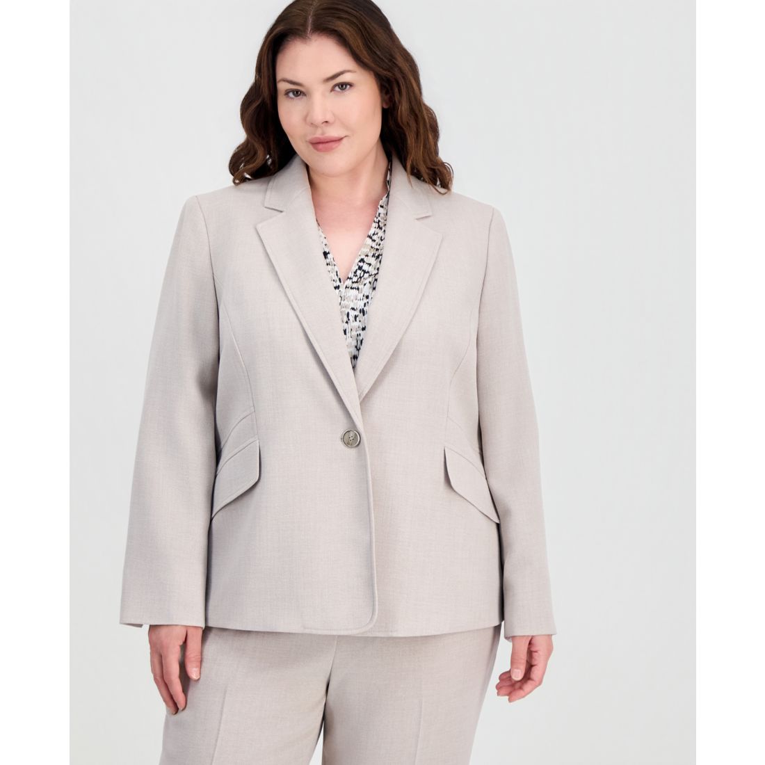 Kasper Plus Size Notched-Lapel Single-Button Blazer