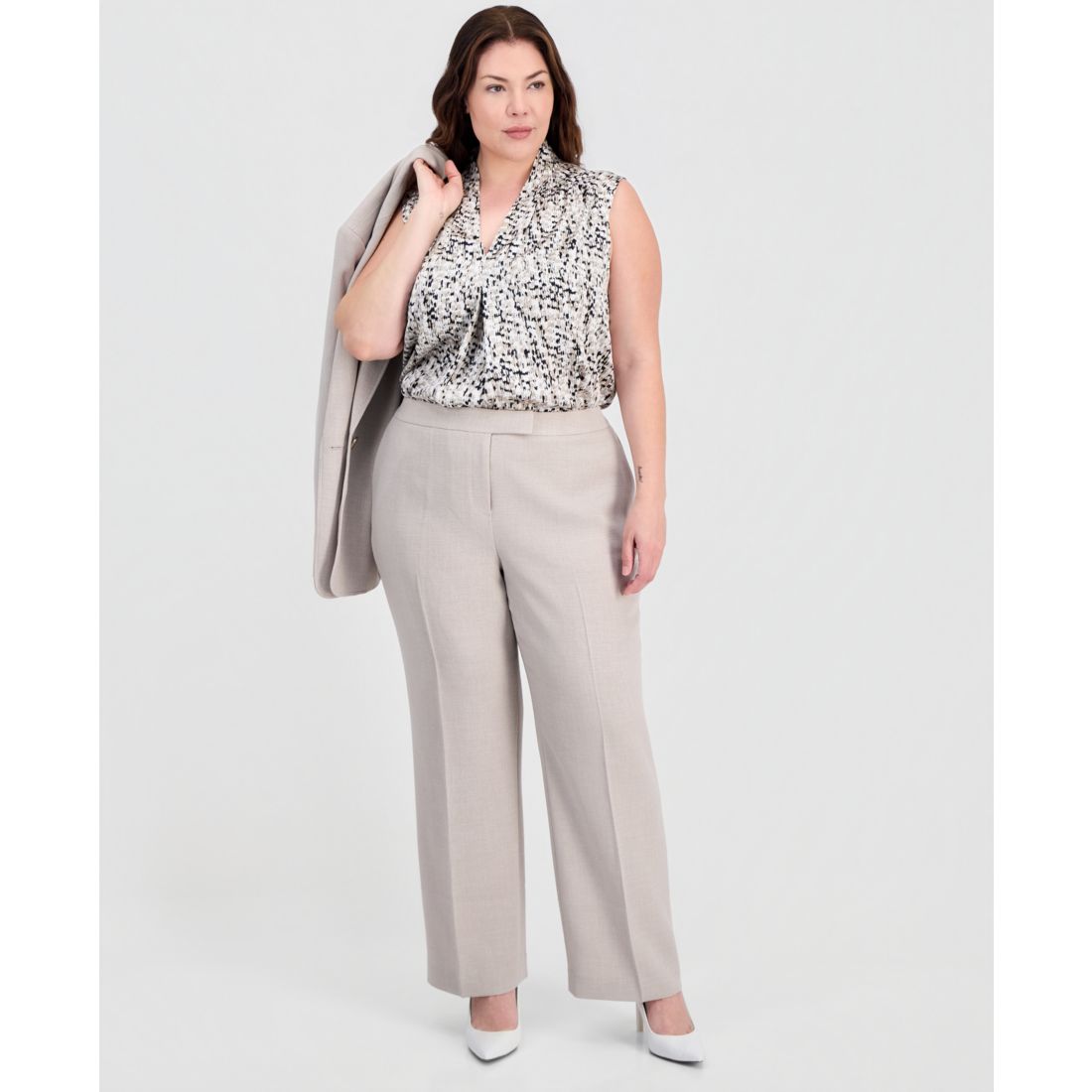 Kasper Plus Size Flat-Front Extended-Tab Trousers
