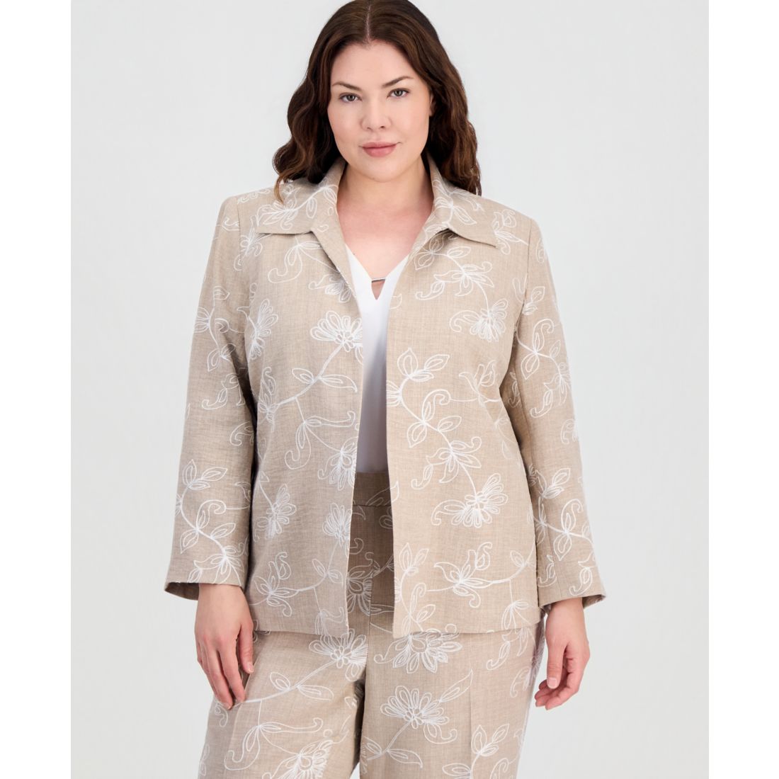 Kasper Plus Size Boxy Collared Jacket