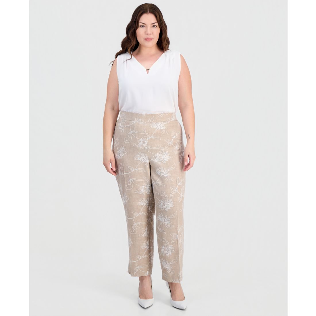 Kasper Plus Size Embroidered Pull-On Pants