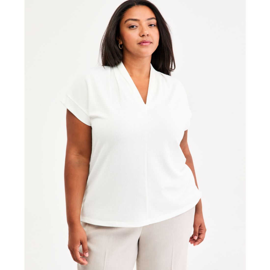 Kasper Plus Size V-Neck Short-Sleeve Blouse