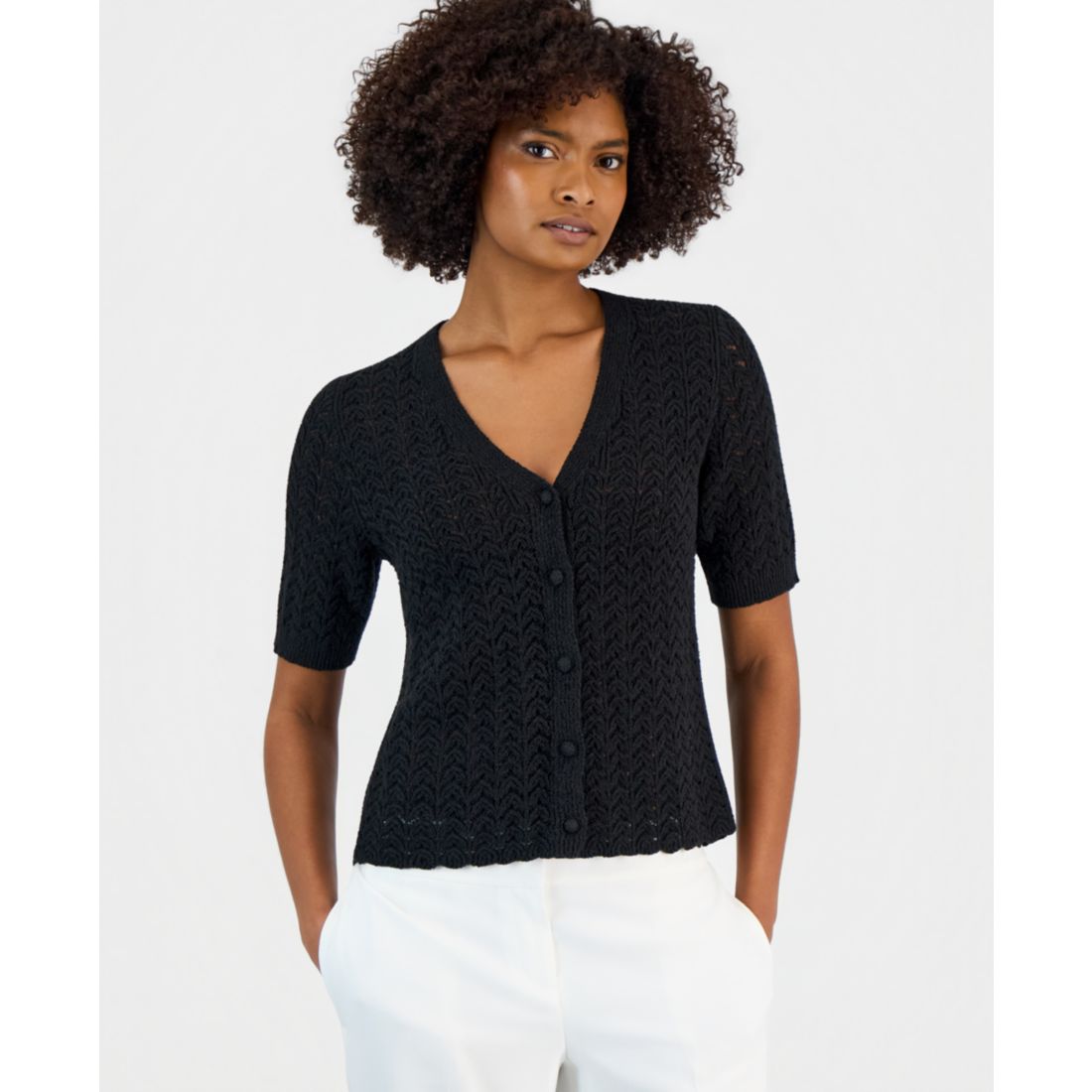 Kasper Petite V-Neck Button-Front Sweater