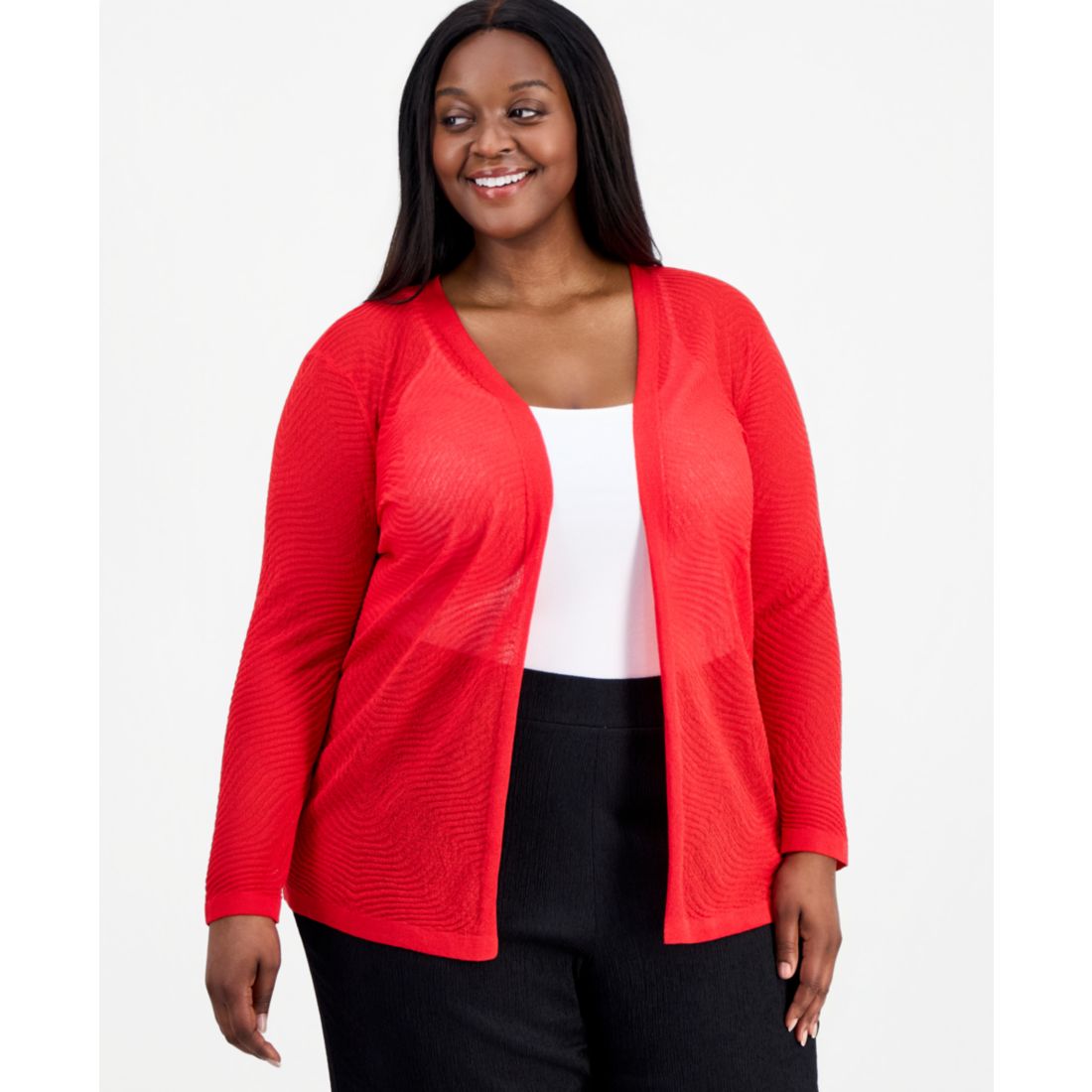 Anne Klein Plus Size Semi-Sheer Textured-Pattern Cardigan