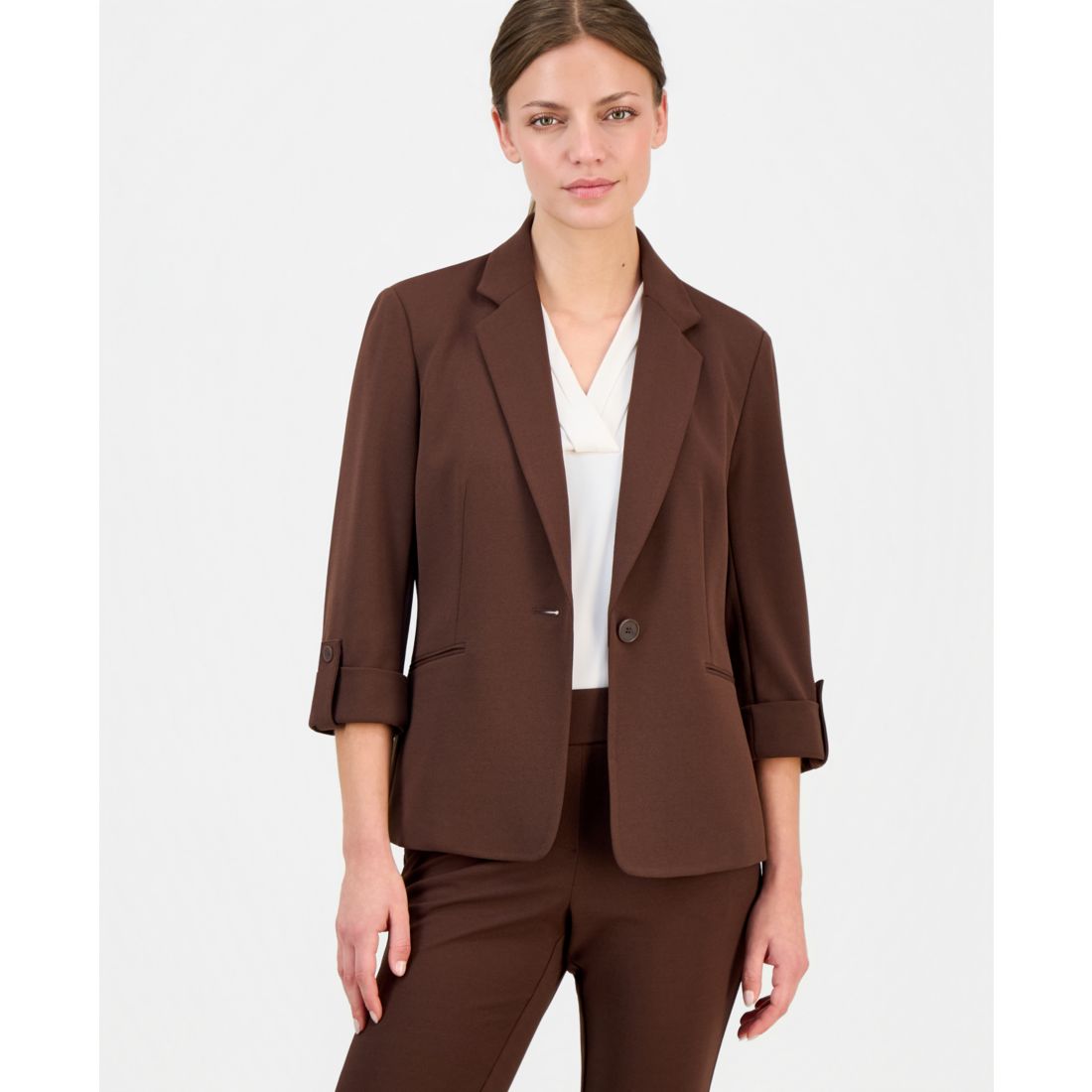 Anne Klein Essentials Petite Knit Roll-Tab Blazer