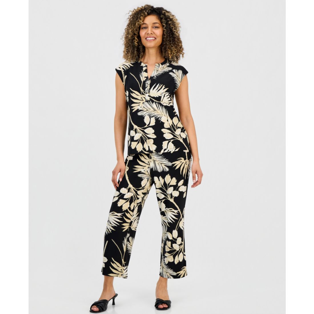 Anne Klein Essentials Petite Printed Pull-On Cropped Pants