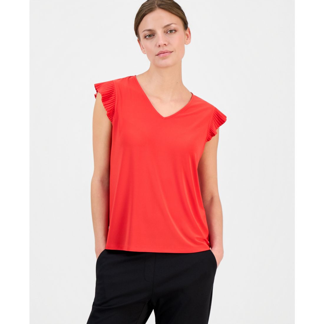 Anne Klein Essentials Petite Ruffled Sleeveless Top