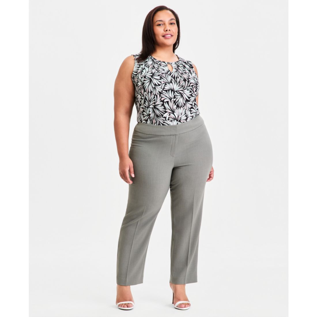 Kasper Plus Size Mid Rise Straight-Leg Pants