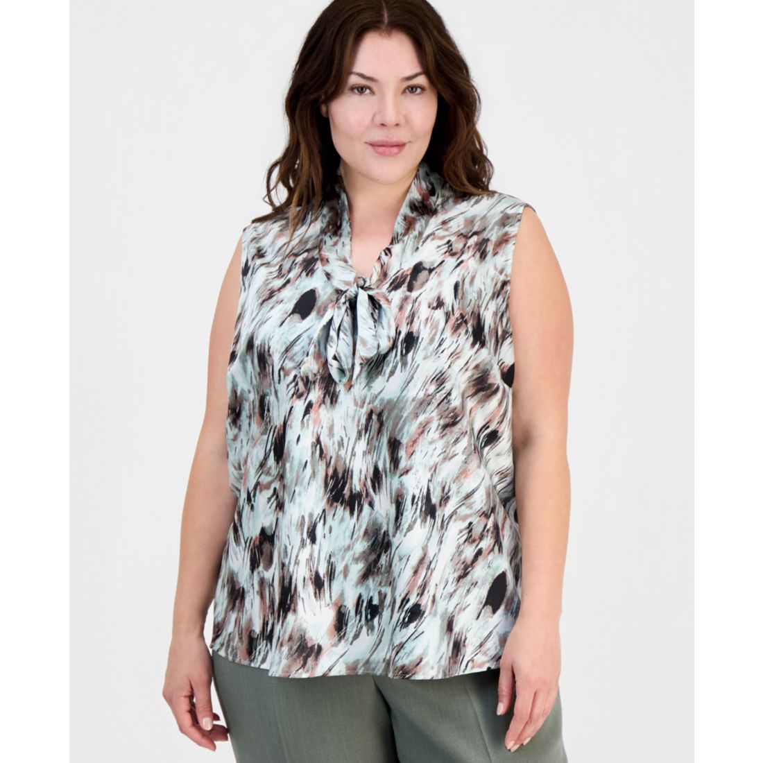 Kasper Plus size Sleeveless Tie-Front Top