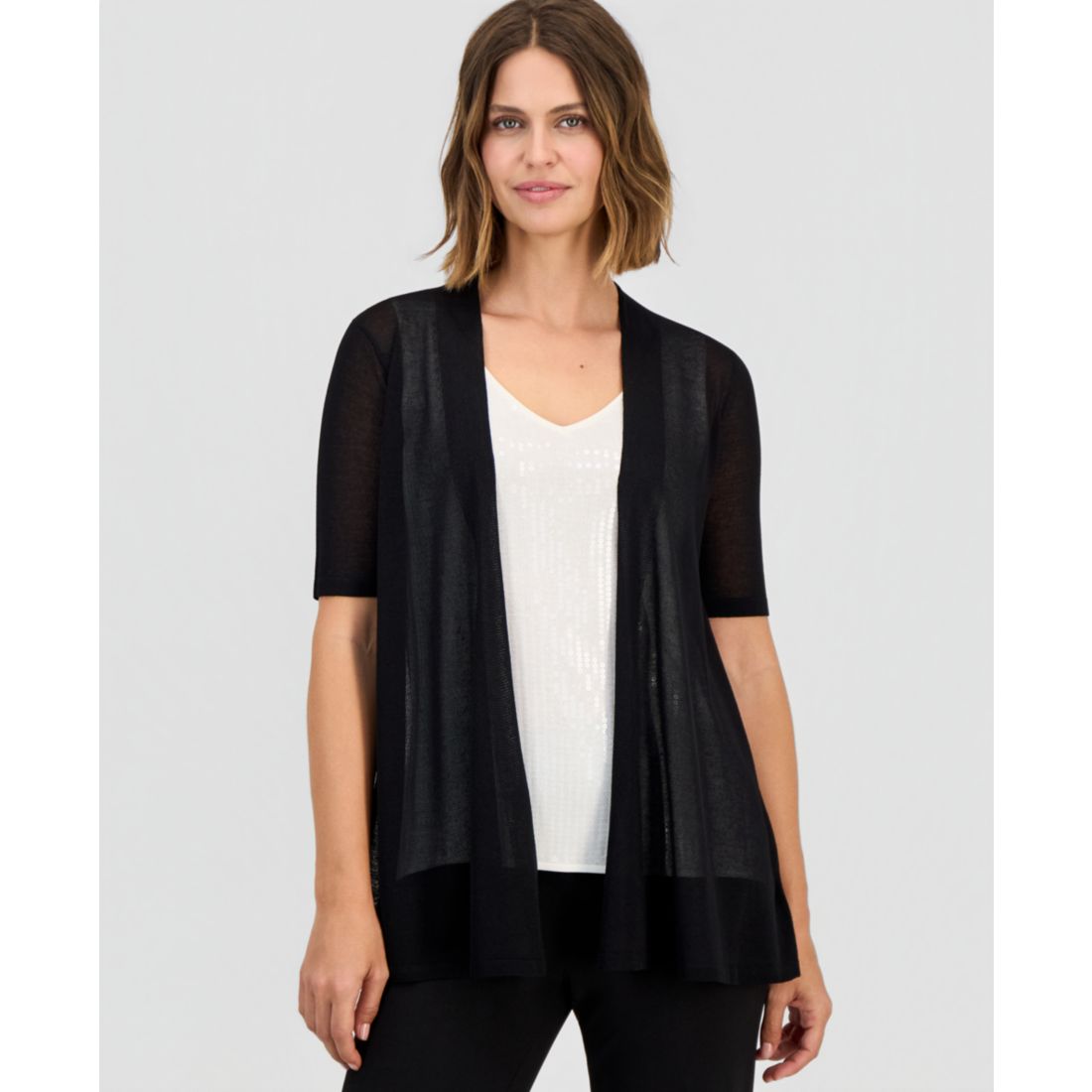 Anne Klein Petite Collarless Pull-On Cardigan Sweater