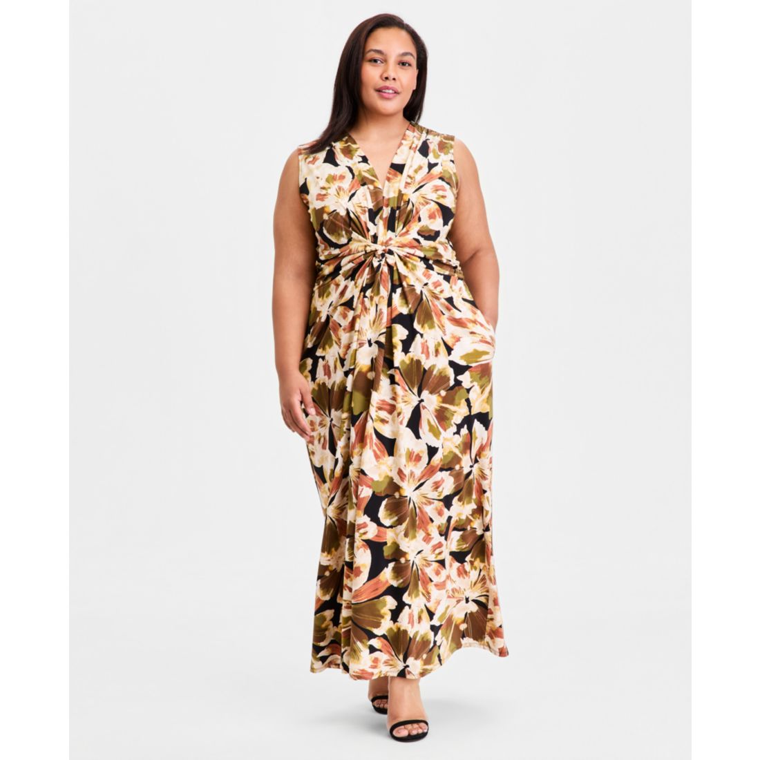 Anne Klein Plus Twist-Front Sleeveless Maxi Dress