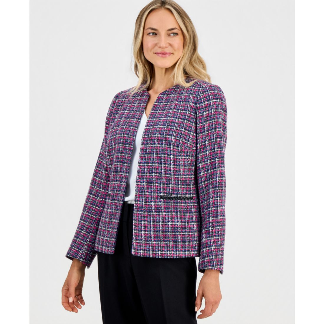 Kasper Women's Tweed Open-Front Long-Sleeve Jacket