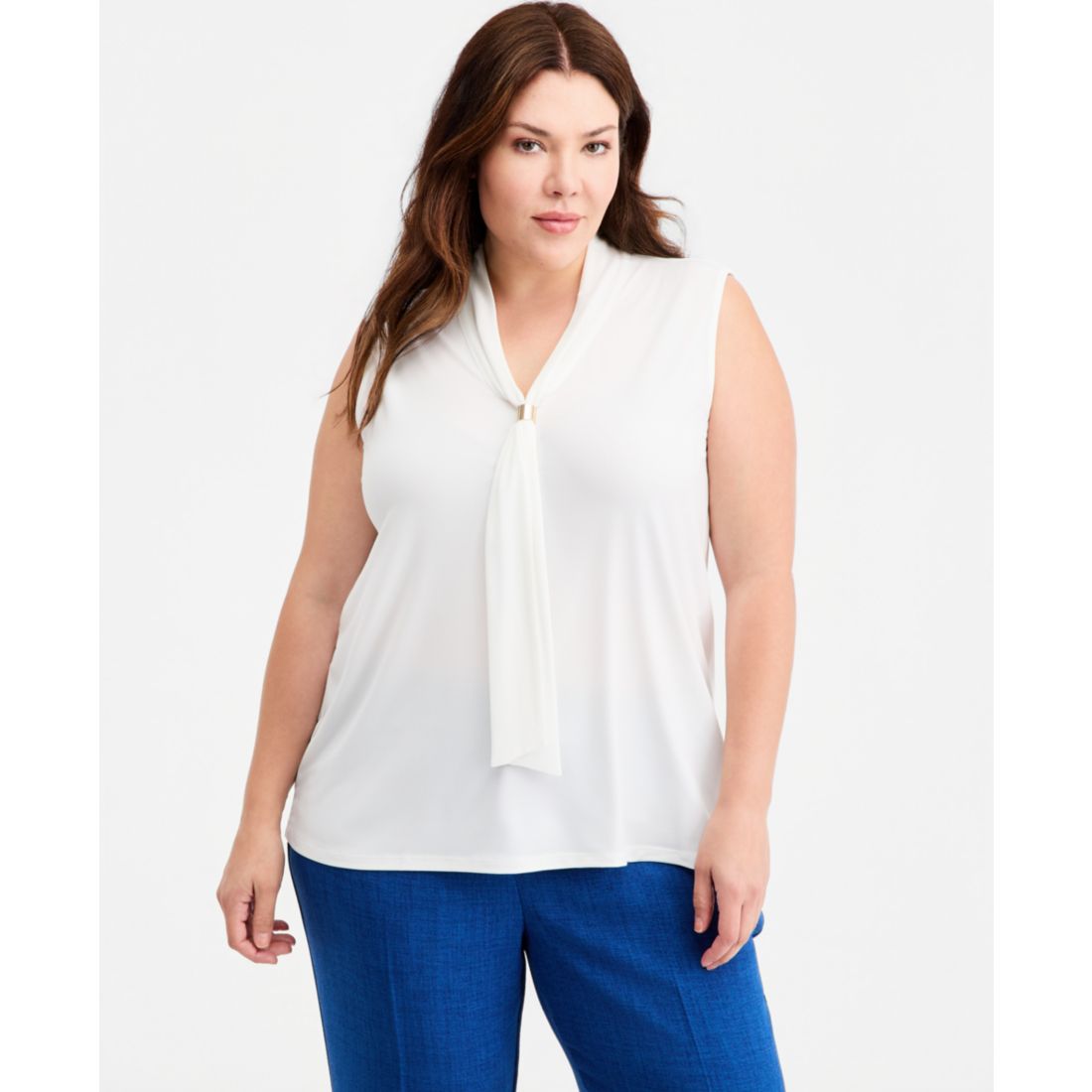 Kasper Plus Size Tie-Neck Sleeveless Top