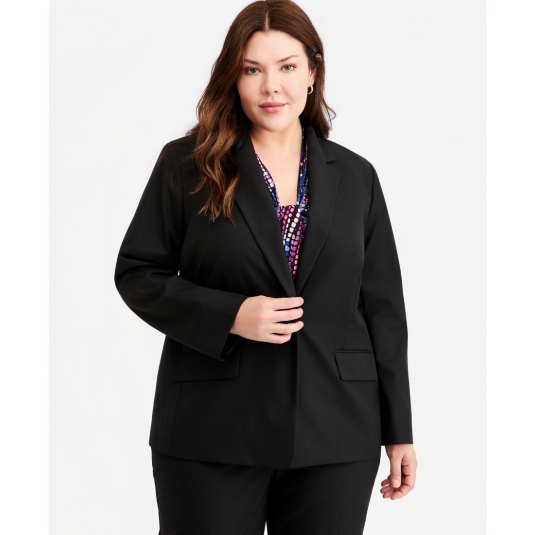 Kasper Plus Size Washable Bi-Stretch One-Button Blazer