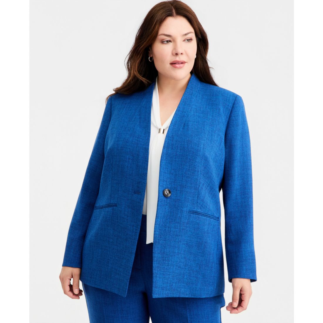 Kasper Plus Size Collarless One-Button Blazer
